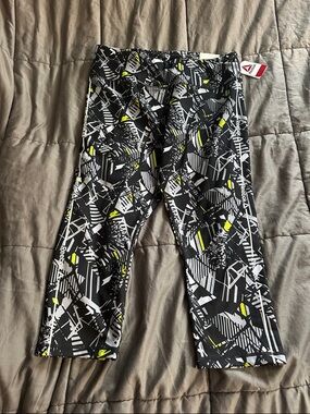 Reebok Black, Grey & Neon Yellow Abstract Print Track Joggers